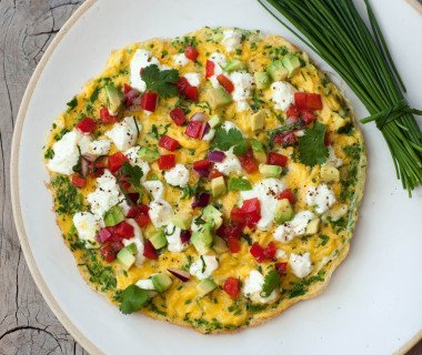 Goat's cheese and herb omelette with guacamole salsa