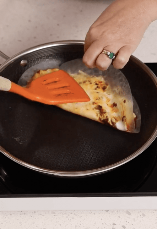 Rice Paper Omelette cooking in pan