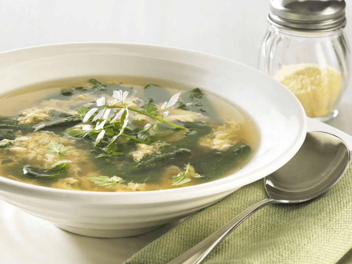 Stracciatella Soup with Baby Spinach