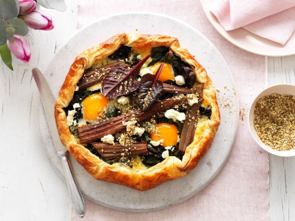 Zaatar egg rainbow chard gallette