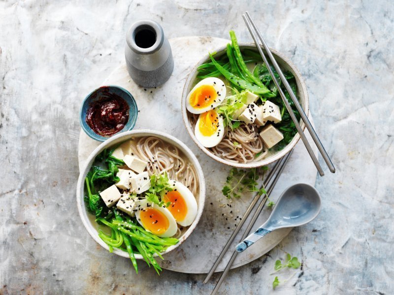 two food bowls with boiled eggs