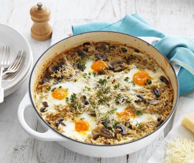 French Onion Mushroom Baked Risotto with Eggs 1162