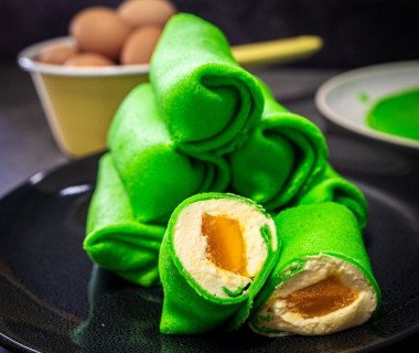 GF pandan mango pancakes