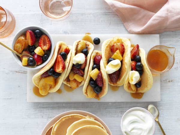 pancake tacos filled with fruit &amp; preserves