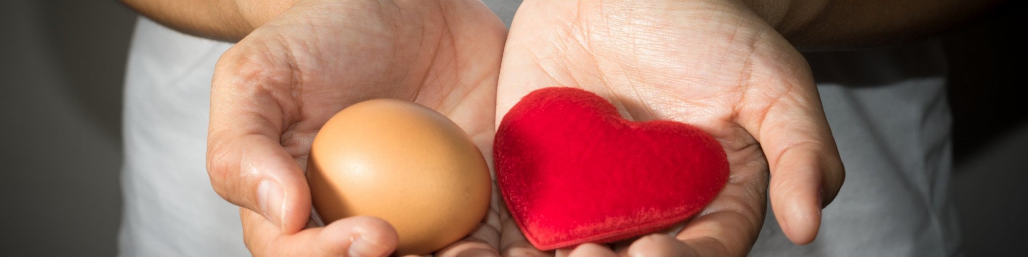 woman holding egg and heart