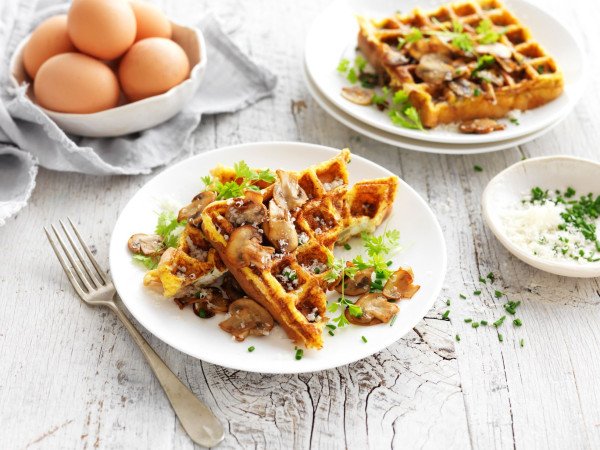 herbed mushroom waffle omelettes