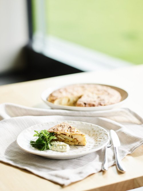 potato tortilla with chive mayo