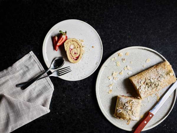 almond swiss roll with strawberries