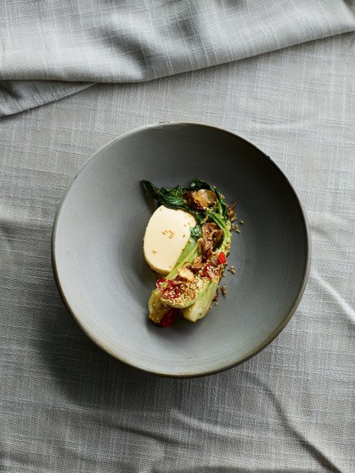 Egg custard with bok choy