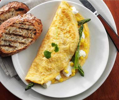 sweet corn asparagus and ricotta omelette