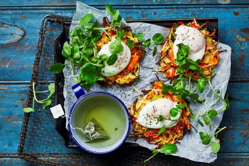 Roast Vegetable Rosti With Poached Eggs